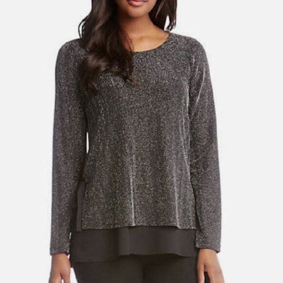 Karen Kane Black Silver Metallic Shimmery Evening Tunic Top with Side Bows Large - Picture 1 of 12